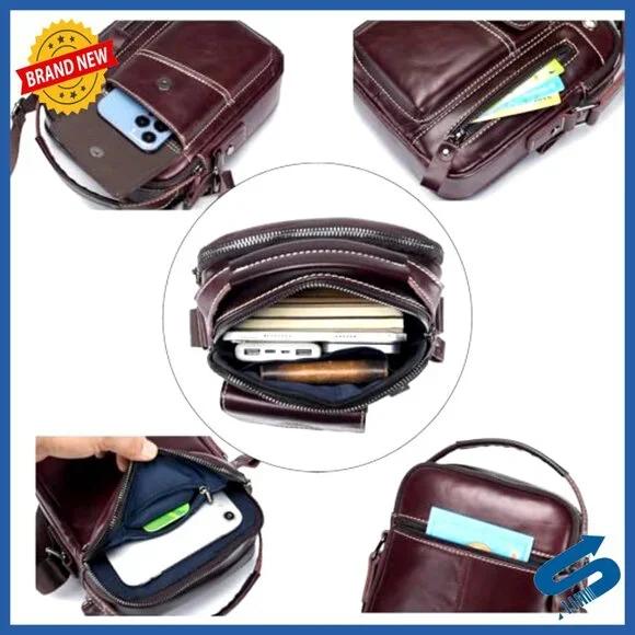 Small Genuine Leather Crossbody Bag for Men with Adjustable Strap